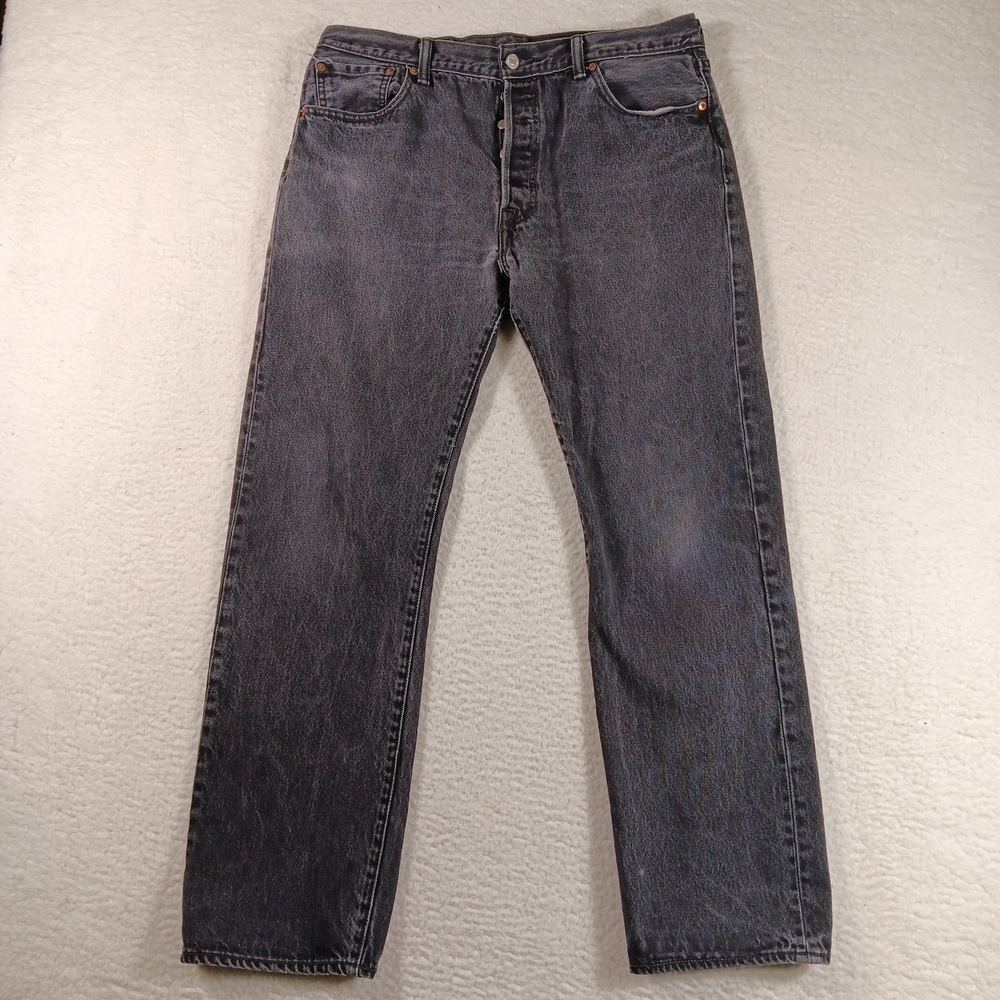 Levis 501 Jeans Mens 36x32 (34x30) Black Denim Straight Leg Button Fly Cowboy